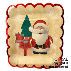 PLATO NAVIDAD CUADRADO FELIZ NAVIDAD KRAFT 18 CM x 8